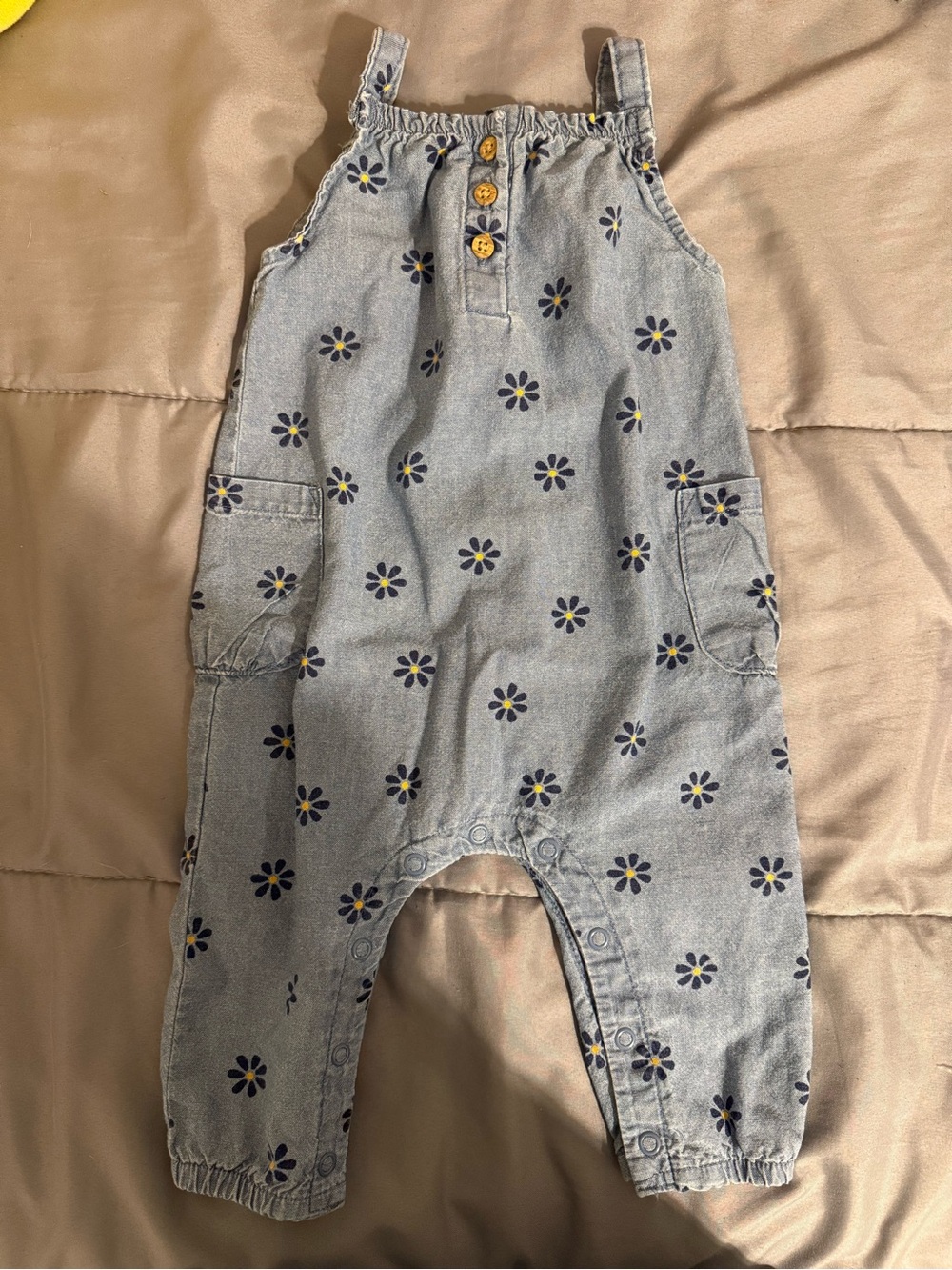 Carter's Light Blue Denim-Style Floral Overalls